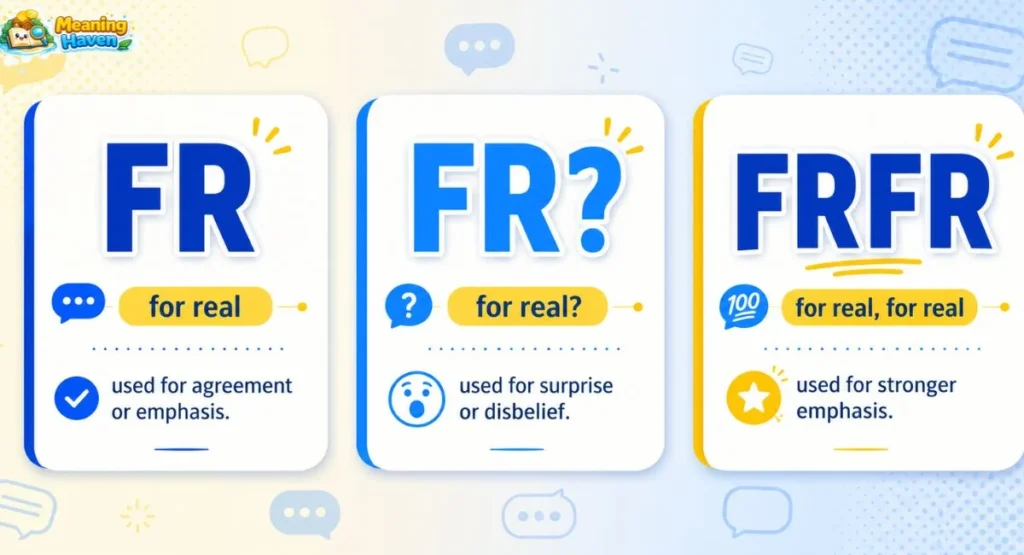 FR vs FR question vs FRFR meaning in text and slang comparison