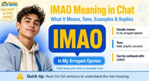 IMAO meaning in chat featured image with slang term explanation and chat-style design