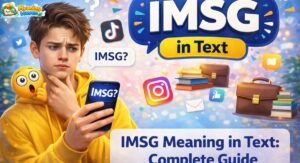 “Teen confused by IMSG text message on smartphone with Instagram, TikTok, WhatsApp icons”