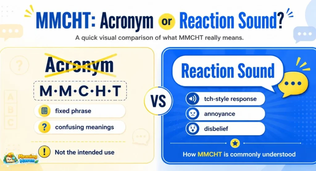 MMCHT acronym vs reaction sound comparison infographic
