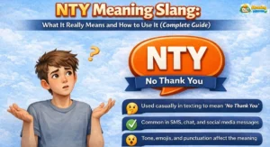 Featured infographic showing the meaning of NTY in texts with tone, emojis, and examples