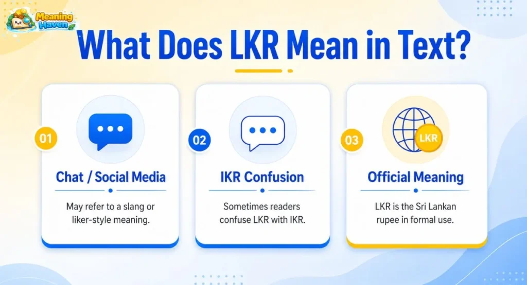 What does LKR mean in text context guide showing slang IKR confusion and currency meaning
