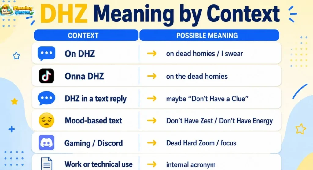 DHZ meaning by context infographic for text TikTok and chat