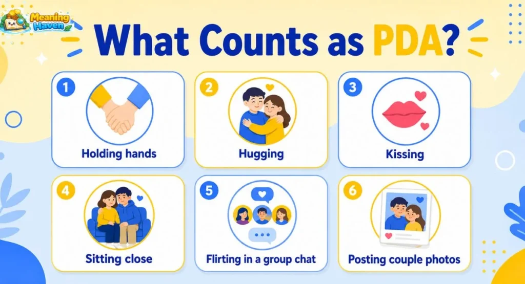 What counts as PDA examples like holding hands hugging and kissing