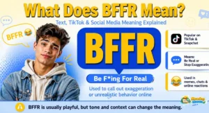 What does BFFR mean in text and TikTok slang explained with Gen Z social media style illustration