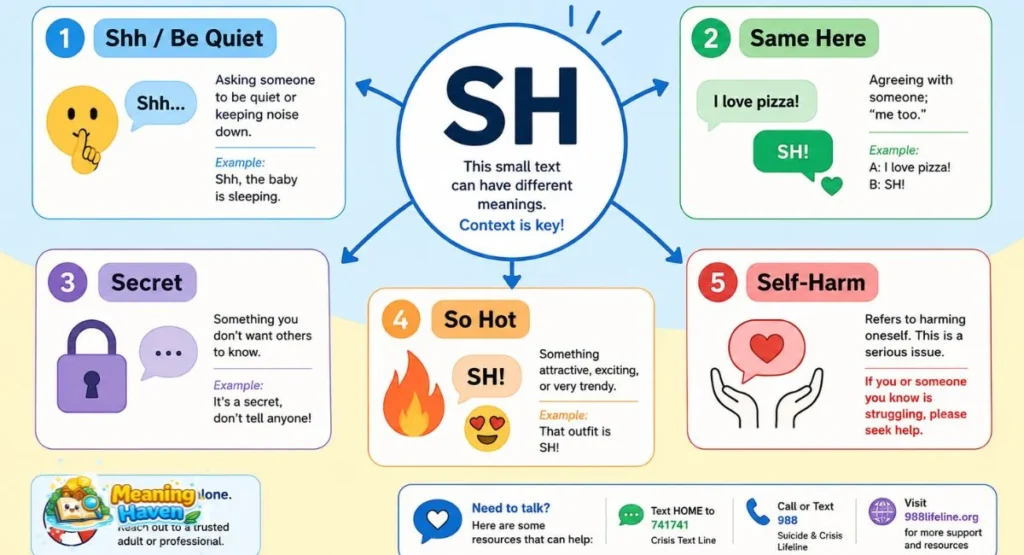 Different meanings of SH in texting and online communication