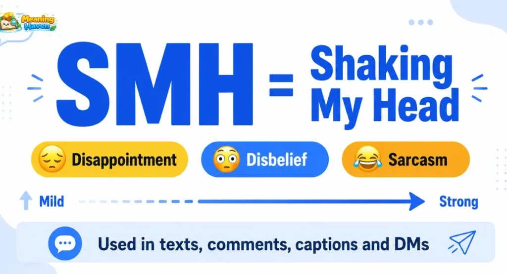 SMH is short for "Shaking My Head" — it can express disappointment, disbelief, or even sarcasm depending on the context 😮‍💨