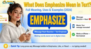 What does emphasize mean in text — young woman reacting to an iMessage with the Emphasize heart reaction
