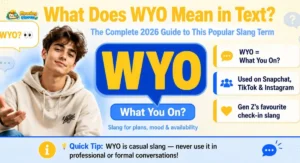 What does WYO mean in text — young person texting with WYO speech bubble