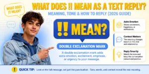 What does !! mean as a text reply infographic showing the meaning of a double exclamation mark in texting