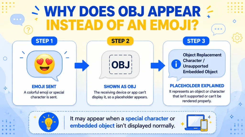 Why OBJ appears instead of an emoji or unsupported character in text
