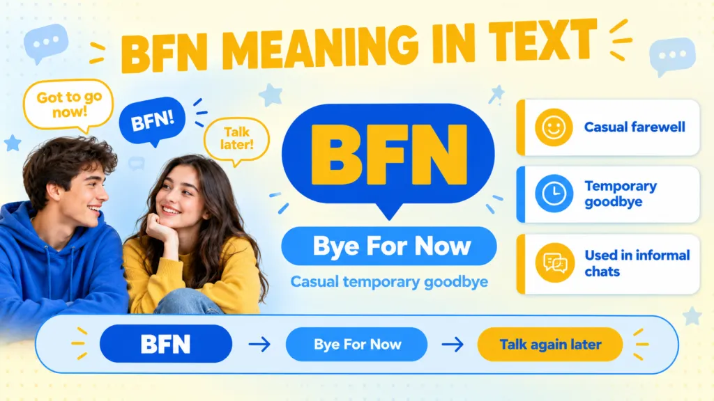 BFN meaning in text explained as Bye For Now, a casual temporary goodbye used in chats