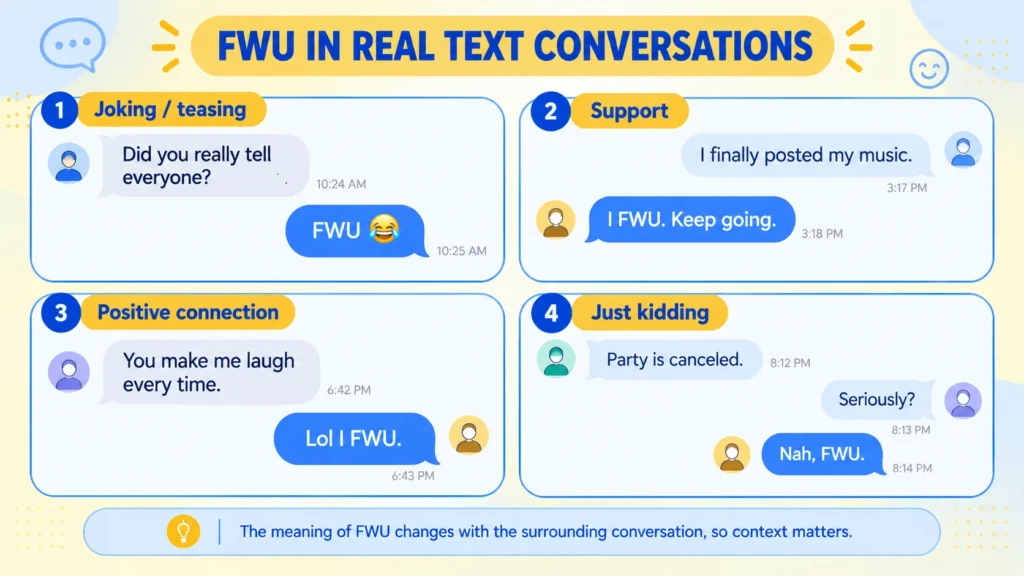 FWU text message examples showing joking support and casual slang