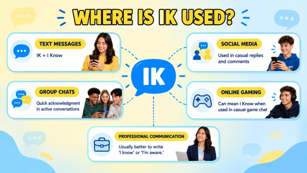 Common uses of IK in text messages social media group chats and gaming