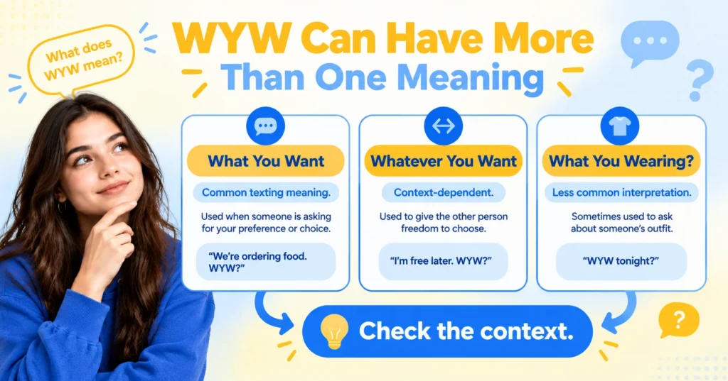 Different meanings of WYW including What You Want and Whatever You Want