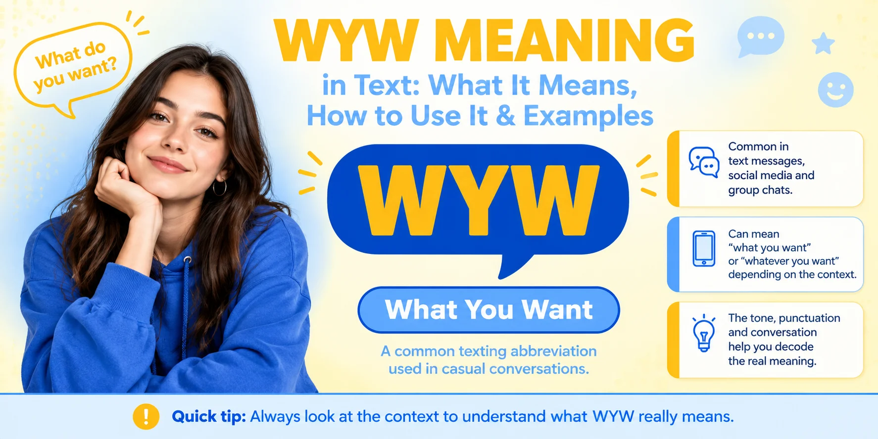WYW meaning in text explained with What You Want and texting examples